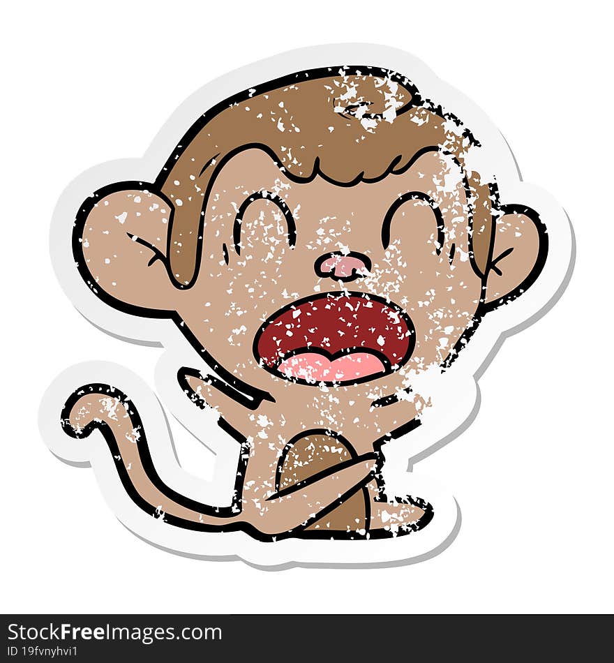 distressed sticker of a shouting cartoon monkey