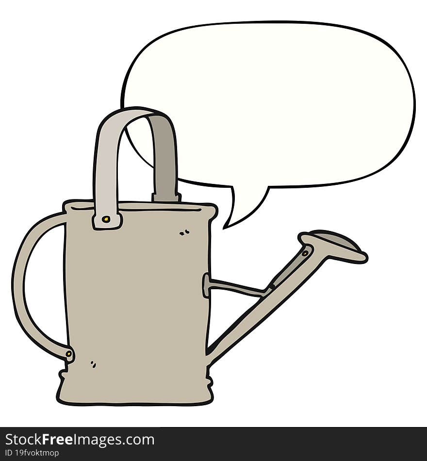 cartoon watering can and speech bubble