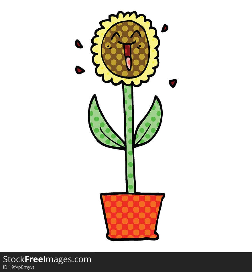 comic book style cartoon flower in pot