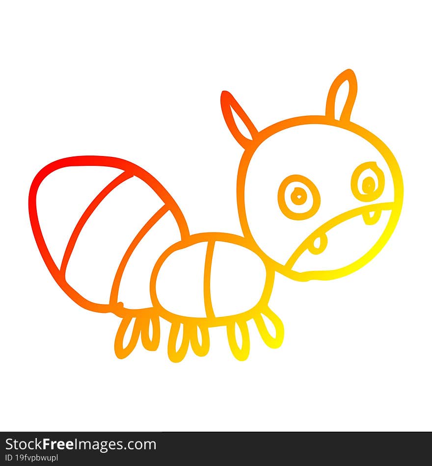 warm gradient line drawing of a cartoon anxious ant