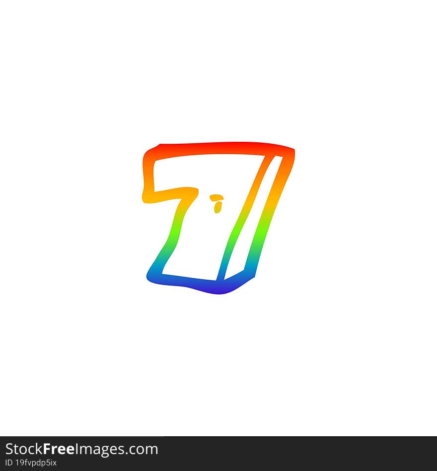 rainbow gradient line drawing cartoon number seven