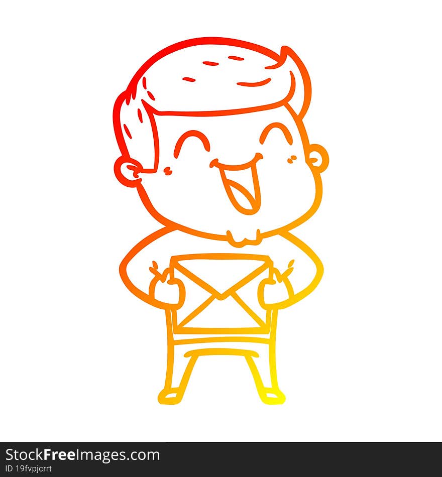 warm gradient line drawing of a cartoon man laughing