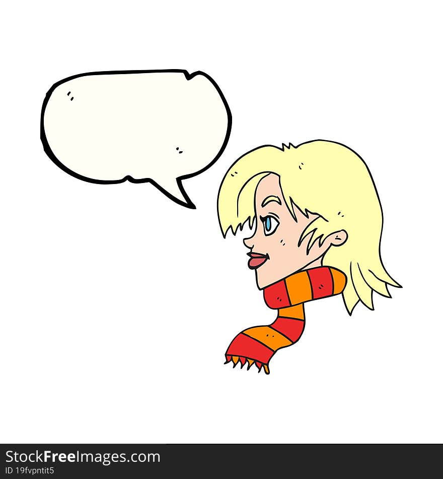 speech bubble cartoon woman wearing scarf