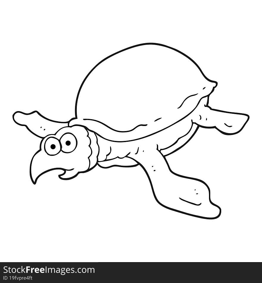 freehand drawn black and white cartoon turtle