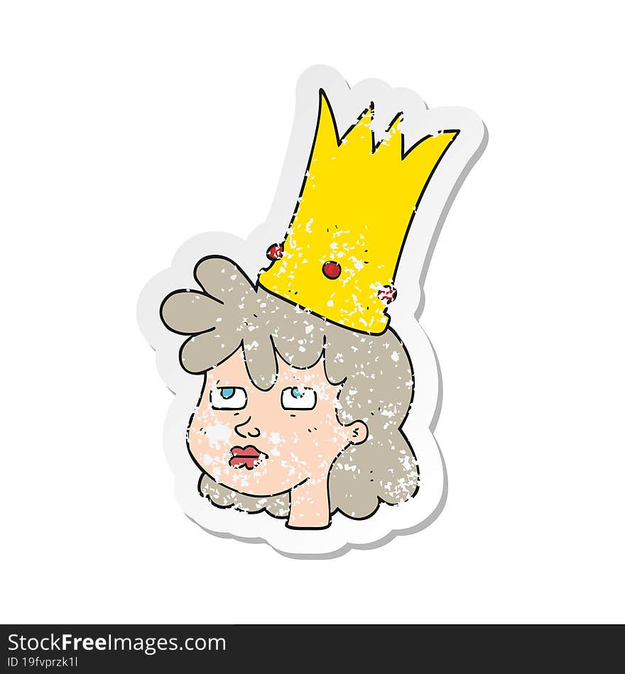 Retro Distressed Sticker Of A Cartoon Queen