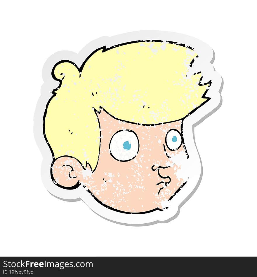 retro distressed sticker of a cartoon staring boy