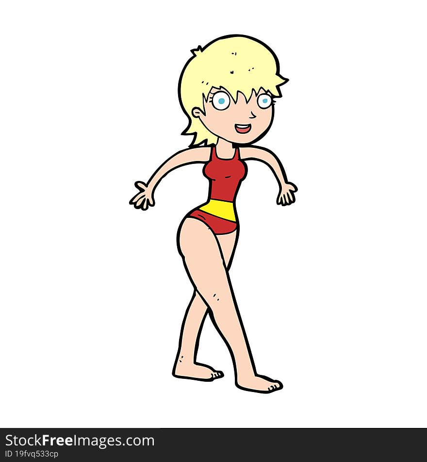 cartoon happy woman in swimming costume