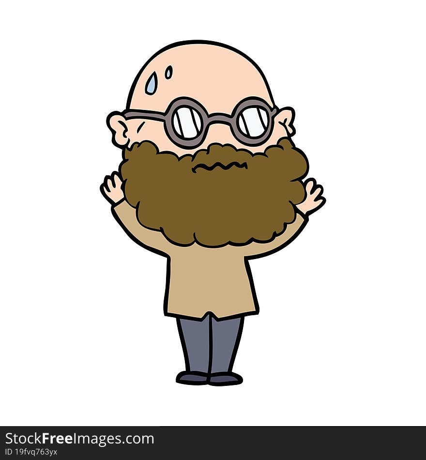 cartoon worried man with beard and spectacles. cartoon worried man with beard and spectacles