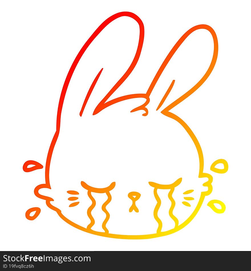 warm gradient line drawing cartoon rabbit face crying