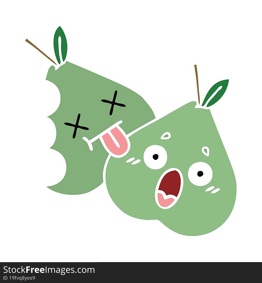 flat color retro cartoon green pear