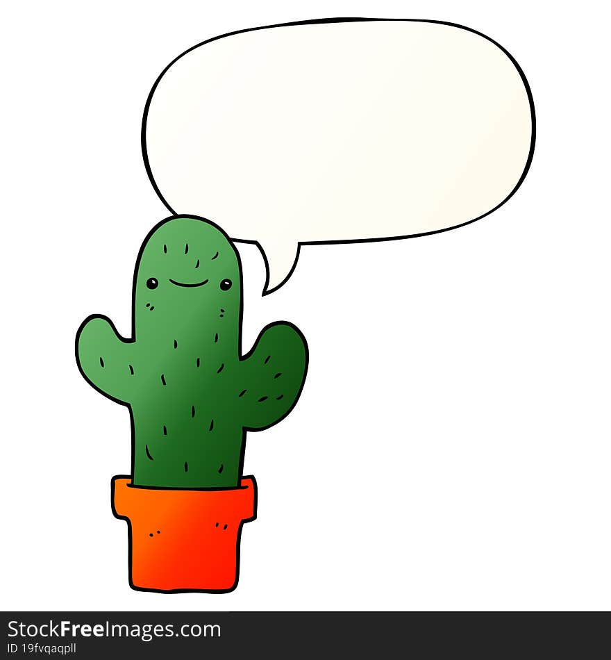 cartoon cactus and speech bubble in smooth gradient style