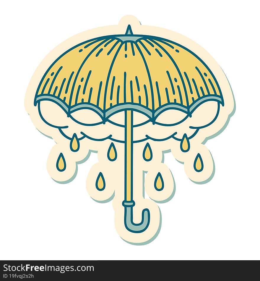 tattoo style sticker of an umbrella and storm cloud