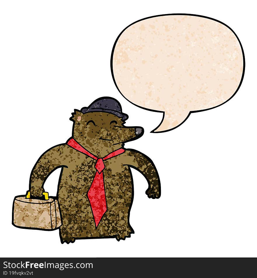 cartoon business bear and speech bubble in retro texture style