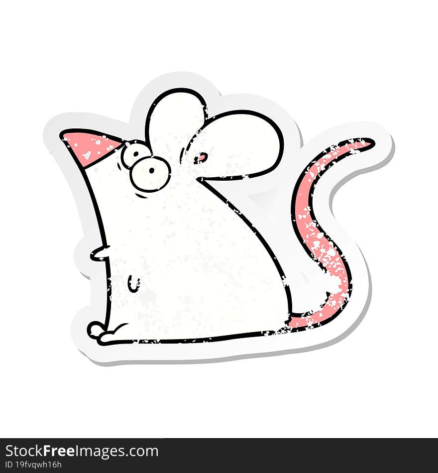 Distressed Sticker Of A Cartoon Frightened Mouse