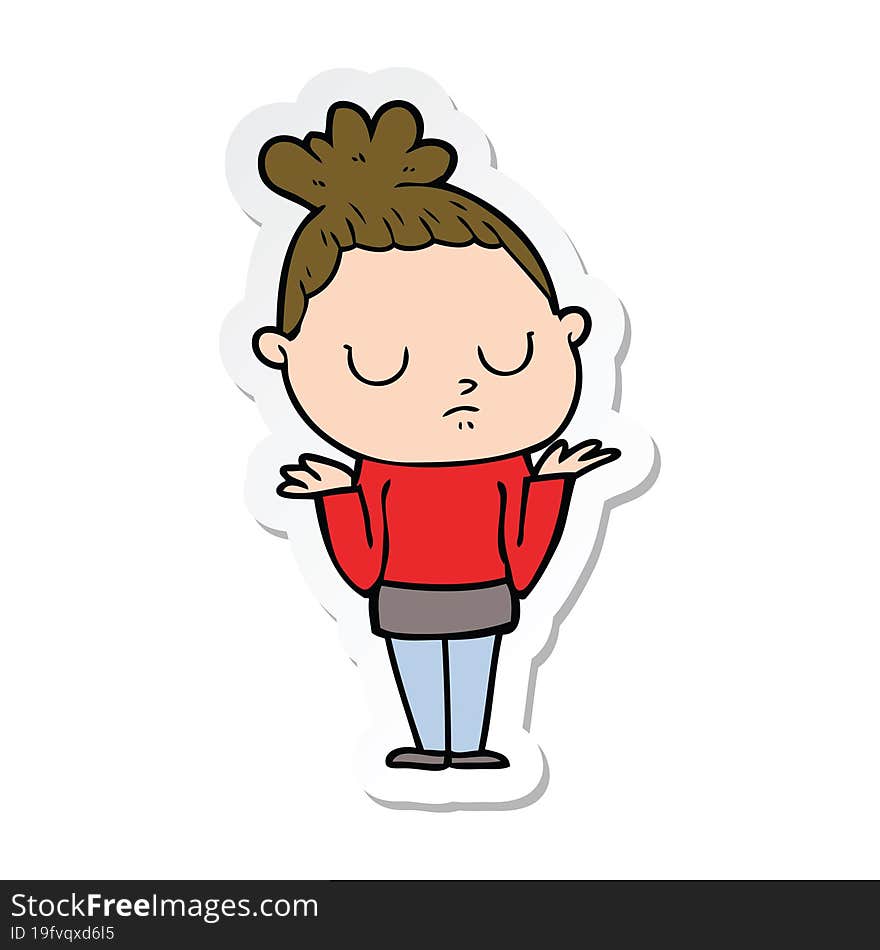 Sticker Of A Cartoon Calm Woman