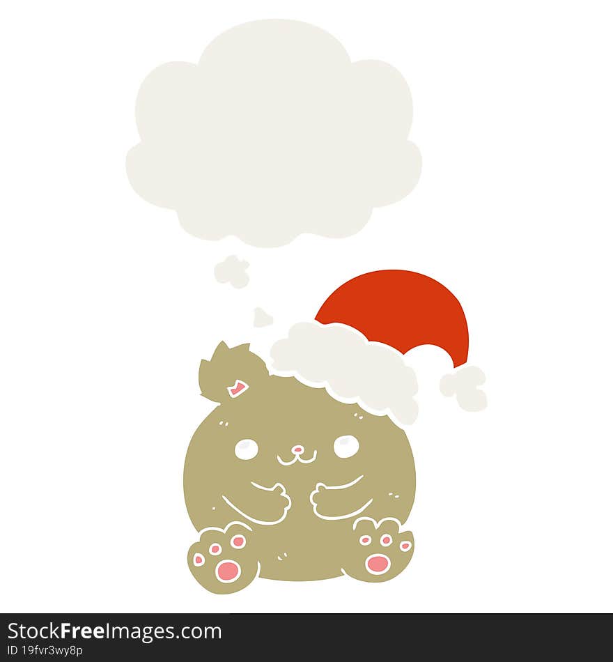 cute cartoon christmas bear with thought bubble in retro style