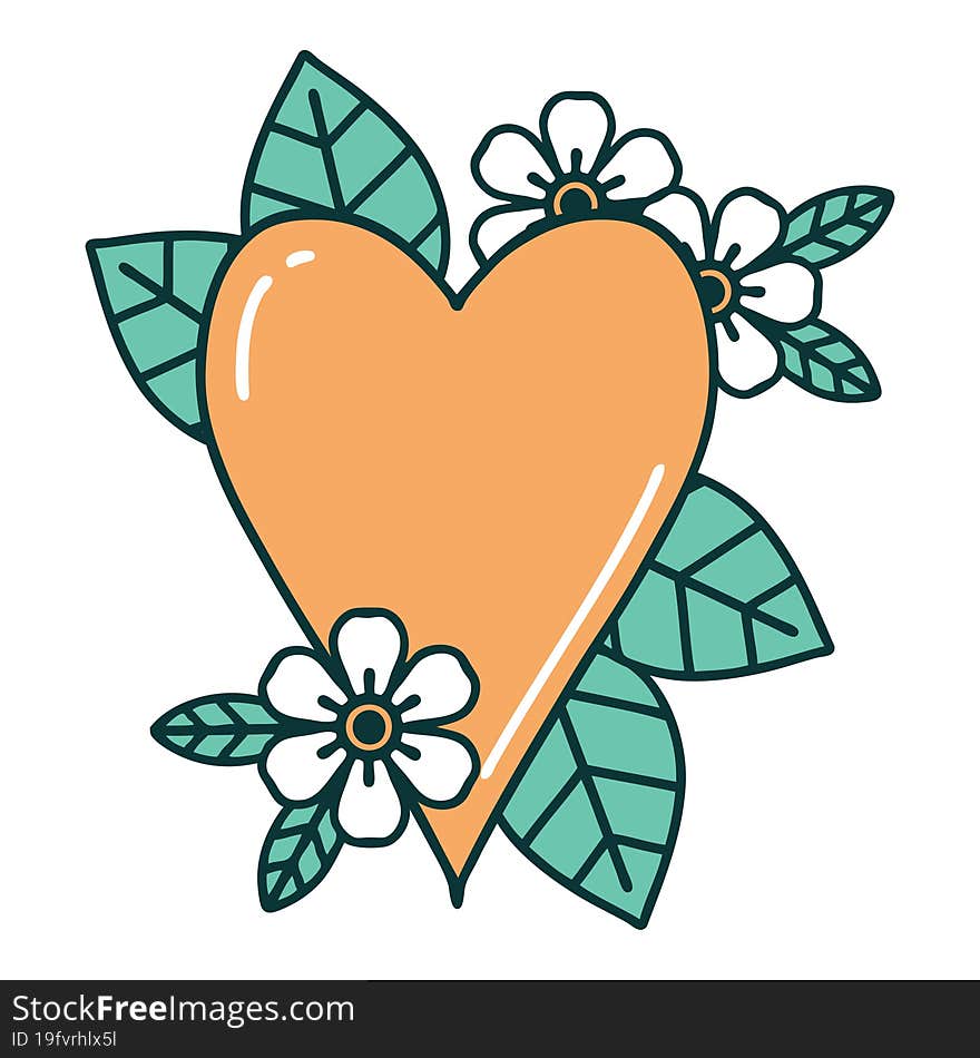 iconic tattoo style image of a botanical heart. iconic tattoo style image of a botanical heart