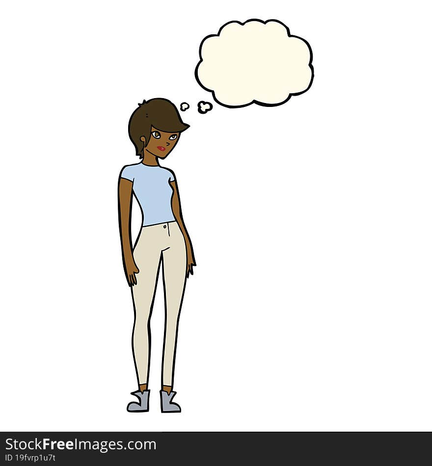 Cartoon Modern Attractive Woman With Thought Bubble