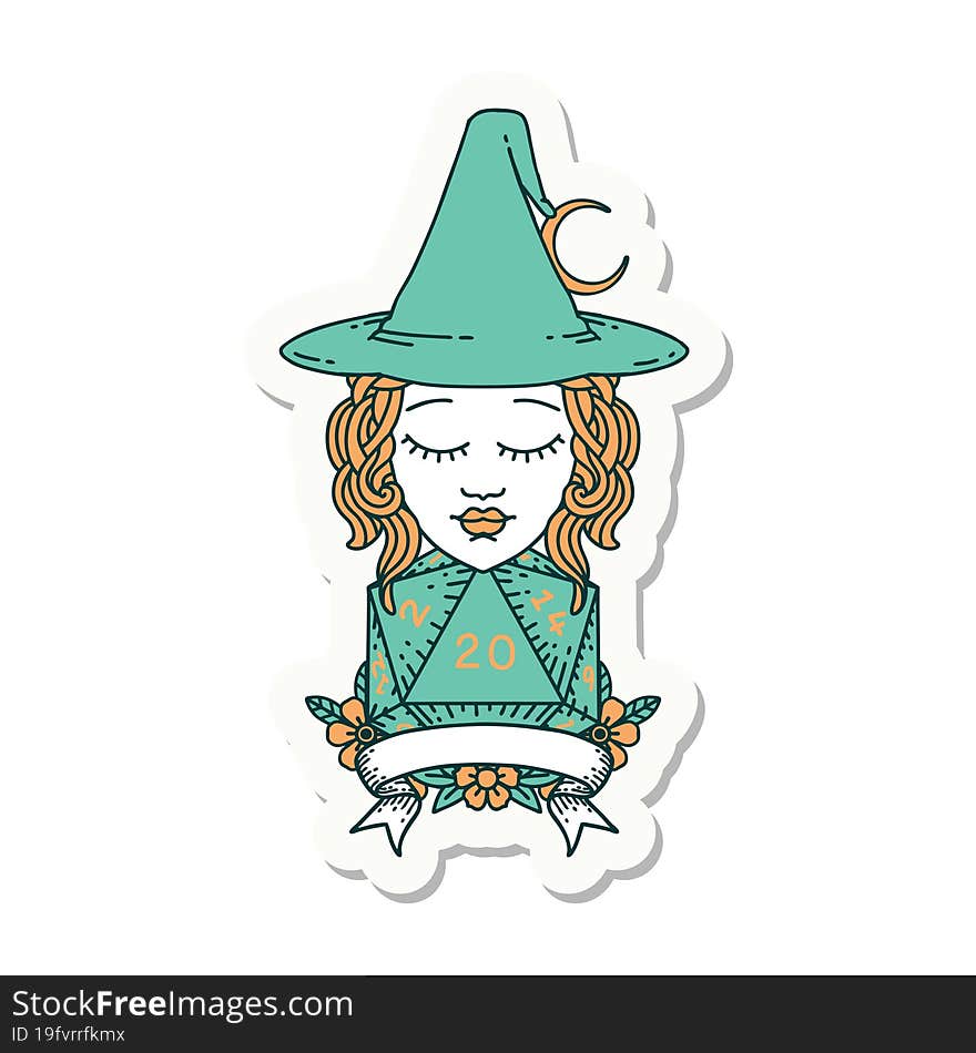 human witch with natural twenty dice roll sticker