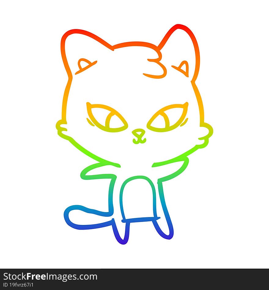 rainbow gradient line drawing of a cute cartoon cat