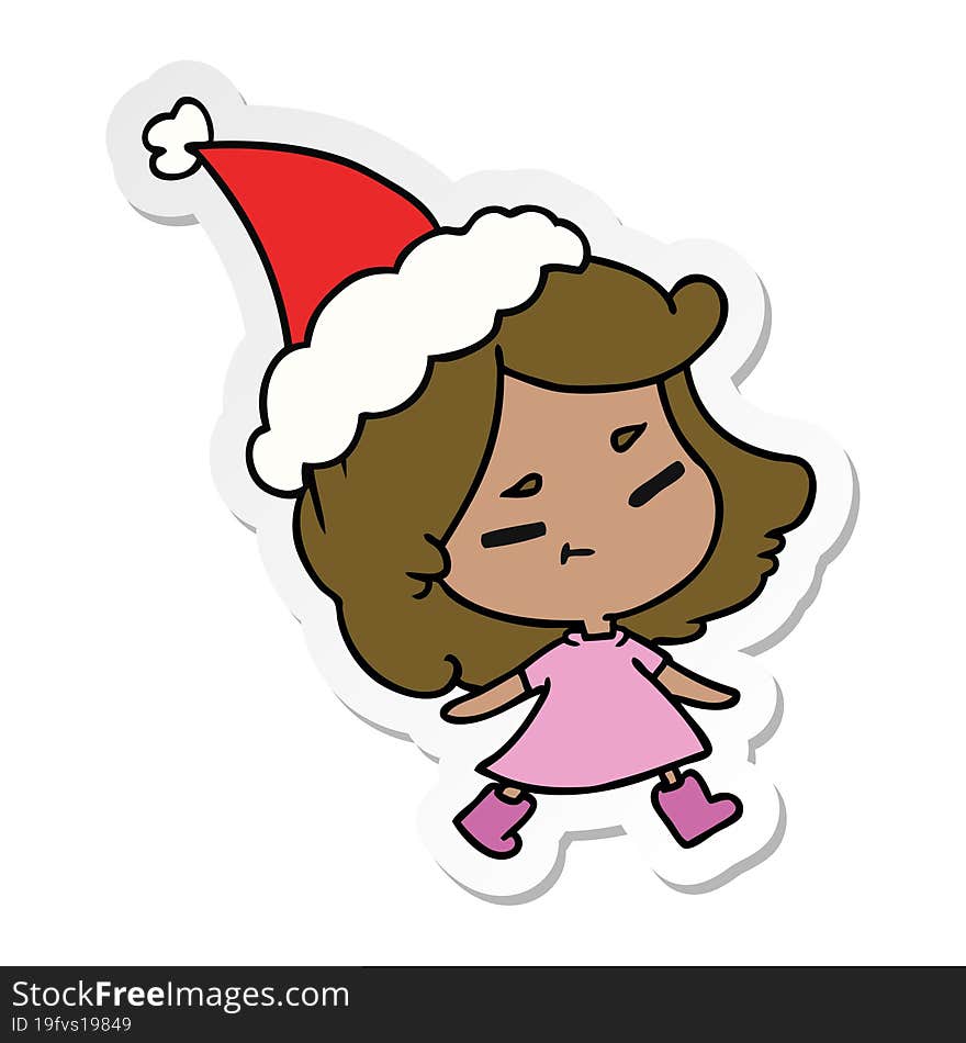 hand drawn christmas sticker cartoon of kawaii girl