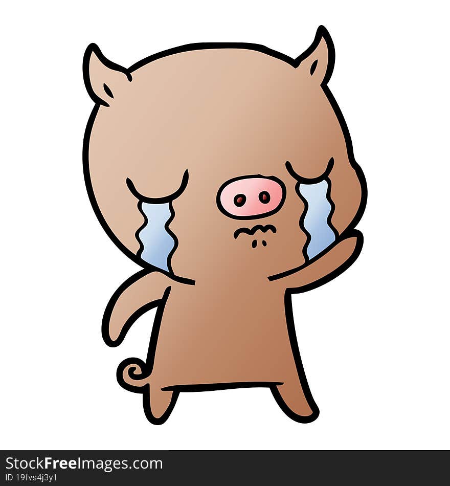 cartoon pig crying waving goodbye. cartoon pig crying waving goodbye