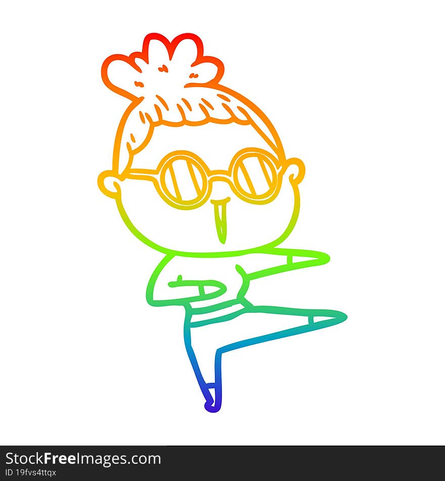 rainbow gradient line drawing of a cartoon woman wearing spectacles