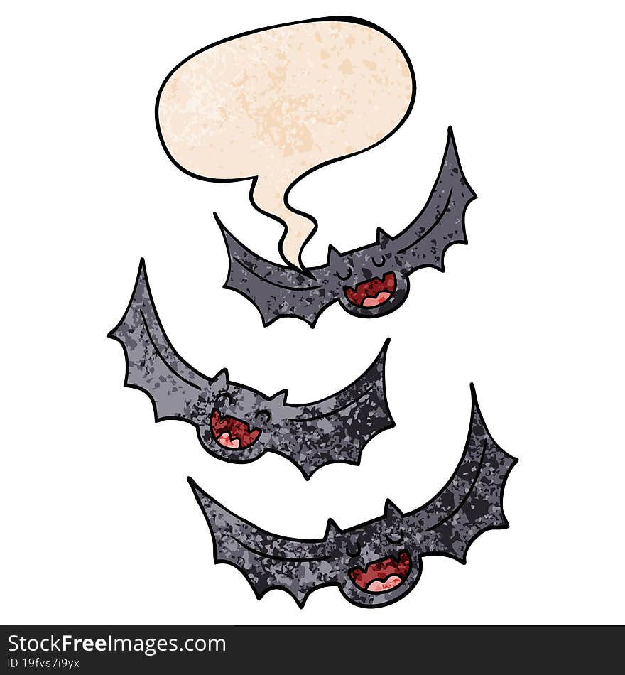 cartoon vampire bats and speech bubble in retro texture style