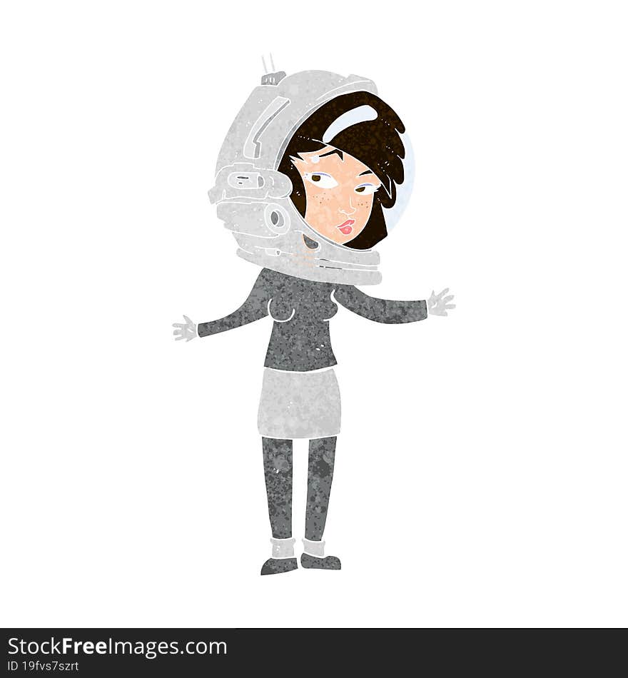 Cartoon Woman Wearing Astronaut Helmet