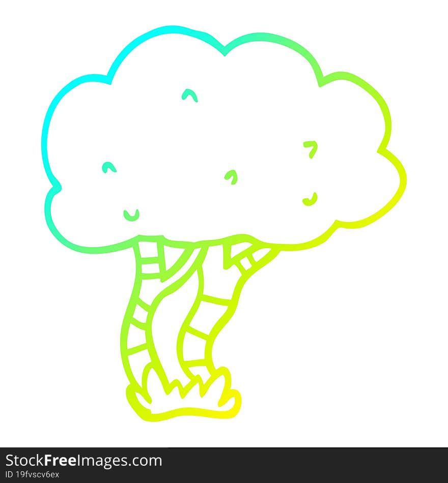 cold gradient line drawing of a cartoon tree