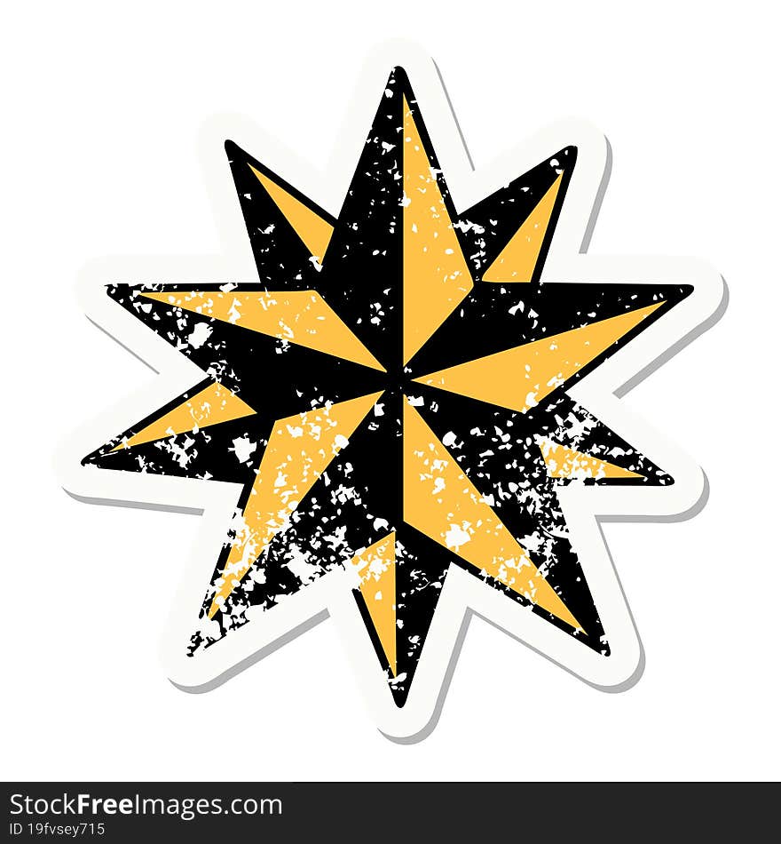 traditional distressed sticker tattoo of a star