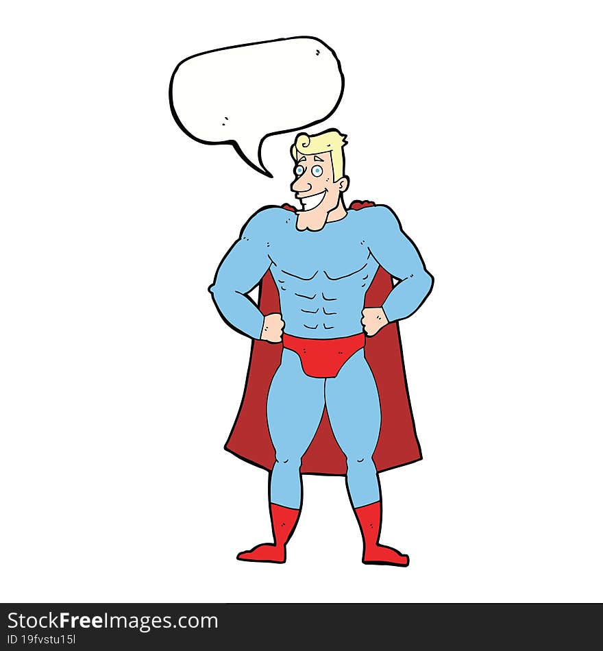 cartoon superhero with speech bubble