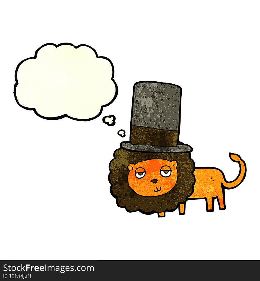 cartoon lion in top hat with thought bubble