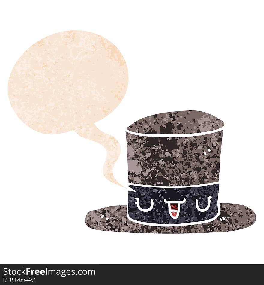 Cartoon Top Hat And Speech Bubble In Retro Textured Style