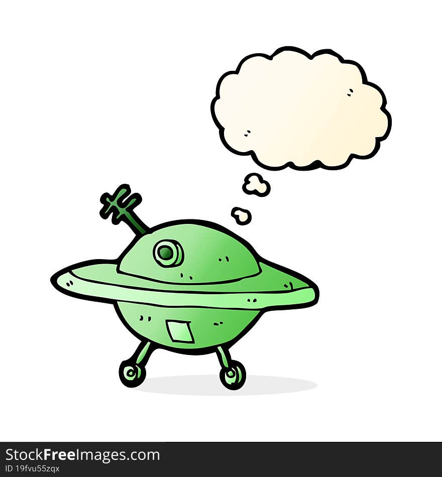 Cartoon Flying Saucer With Thought Bubble