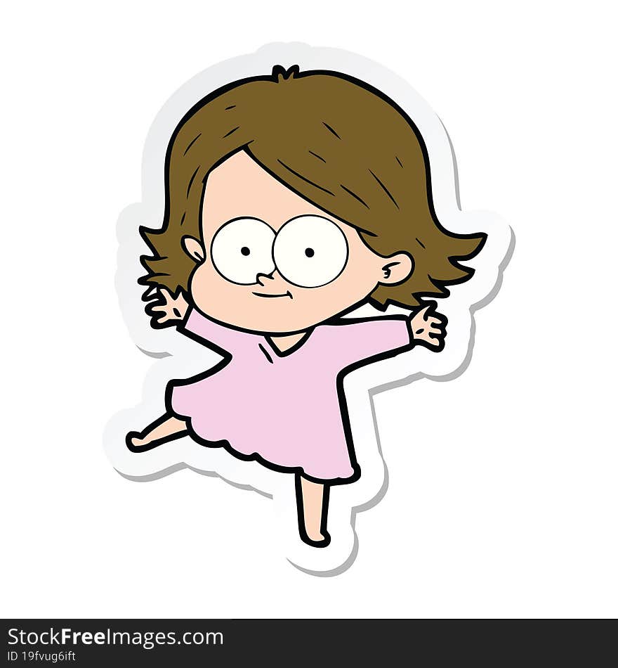 sticker of a happy cartoon girl