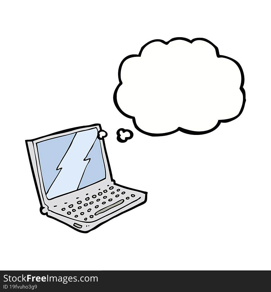 cartoon laptop computer with thought bubble