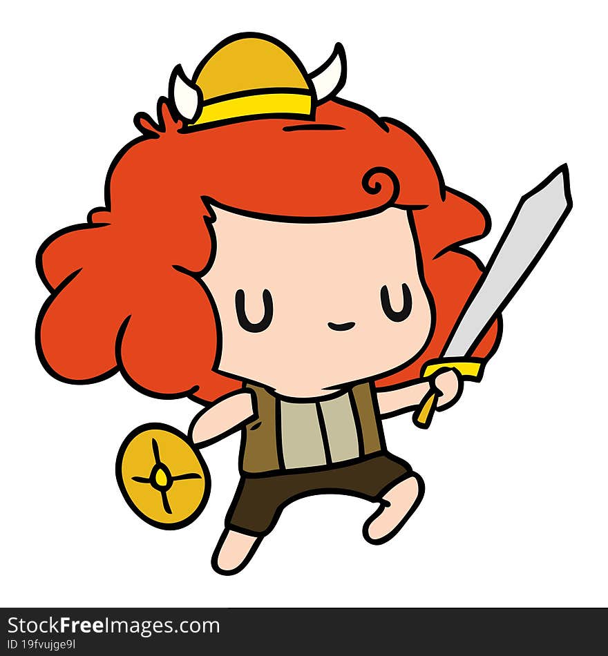 cartoon illustration kawaii cute viking child. cartoon illustration kawaii cute viking child