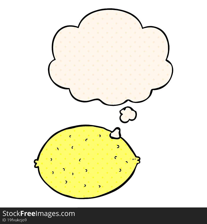 cartoon lemon and thought bubble in comic book style