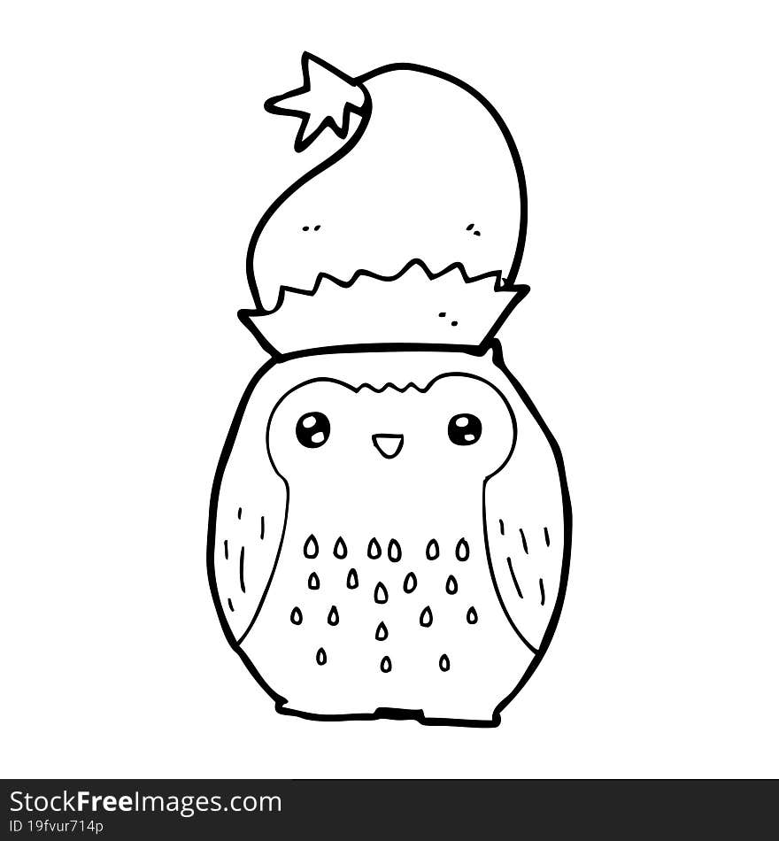 Cute Cartoon Owl Wearing Christmas Hat