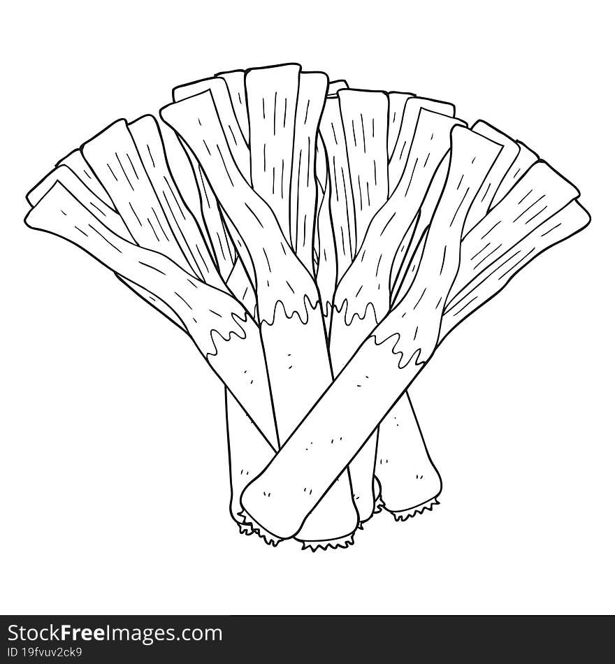 freehand drawn black and white cartoon leeks