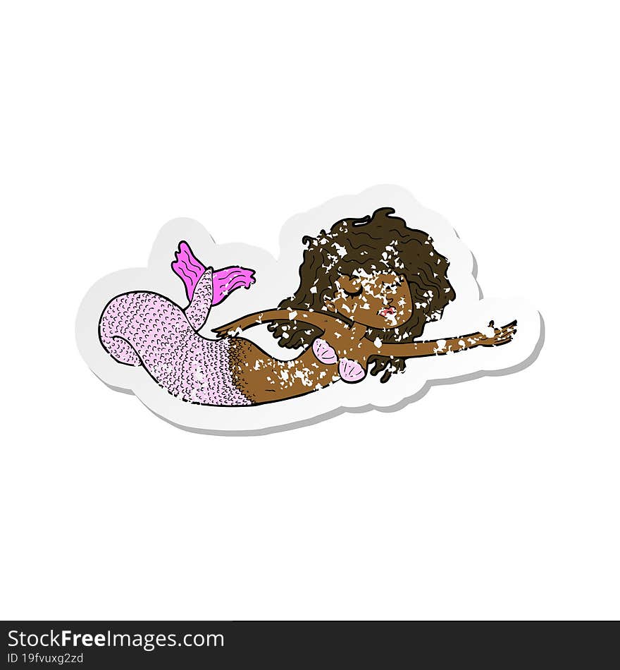 retro distressed sticker of a cartoon mermaid