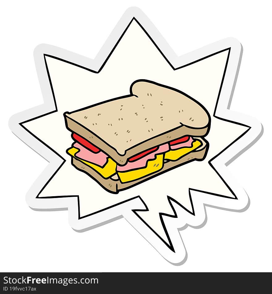 cartoon ham cheese tomato sandwich and speech bubble sticker