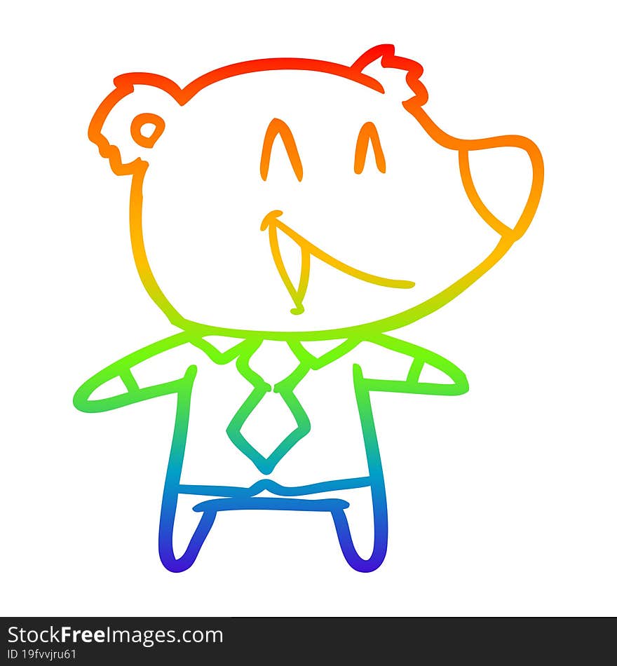 rainbow gradient line drawing cartoon bear in shirt and tie