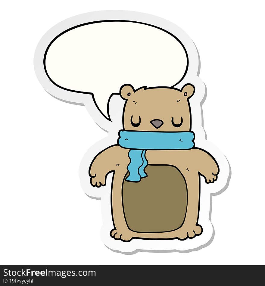 Cartoon Bear And Scarf And Speech Bubble Sticker