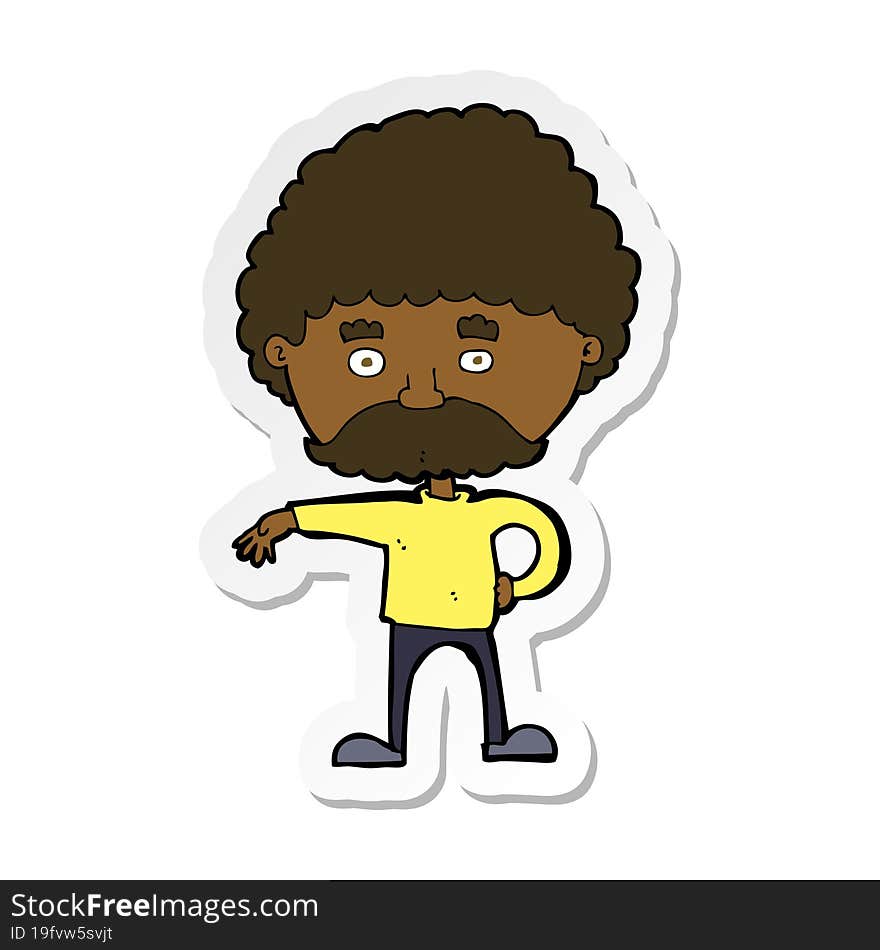 sticker of a cartoon man with mustache making camp gesture