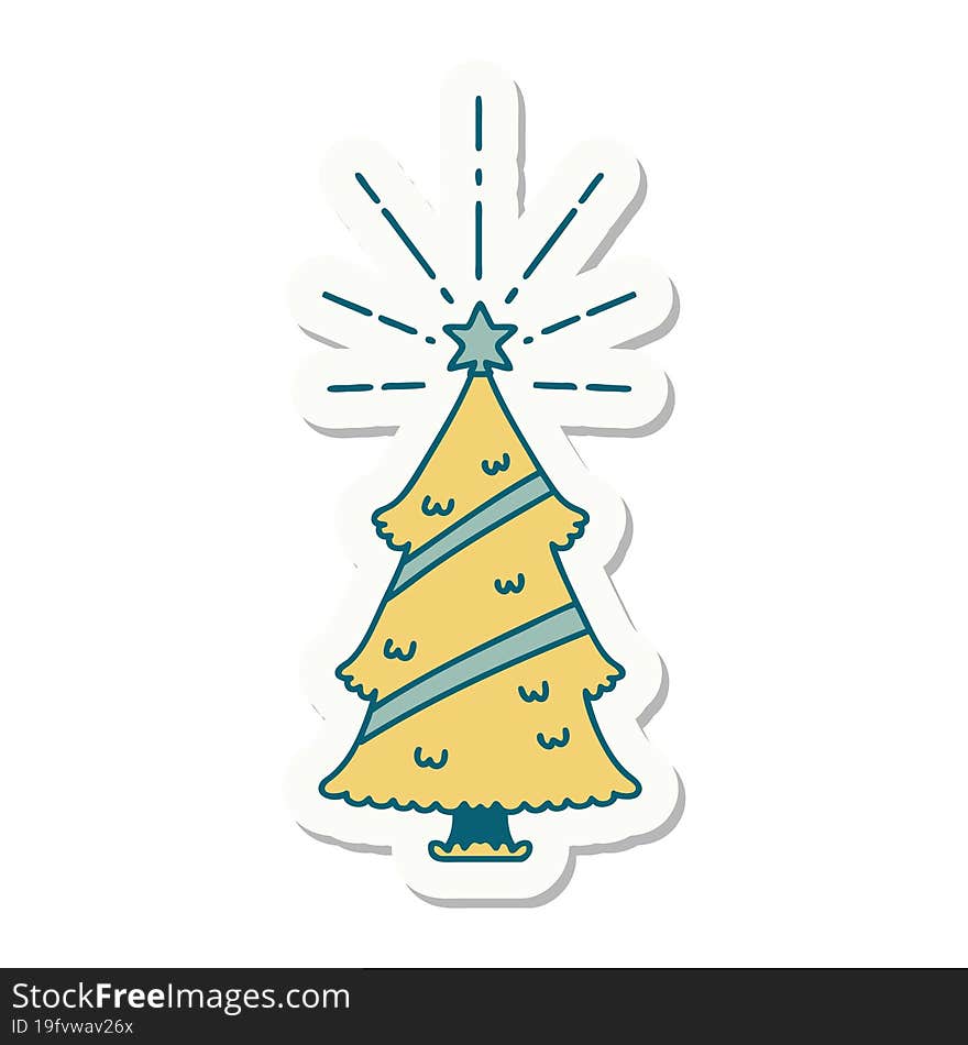 Sticker Of Tattoo Style Christmas Tree With Star