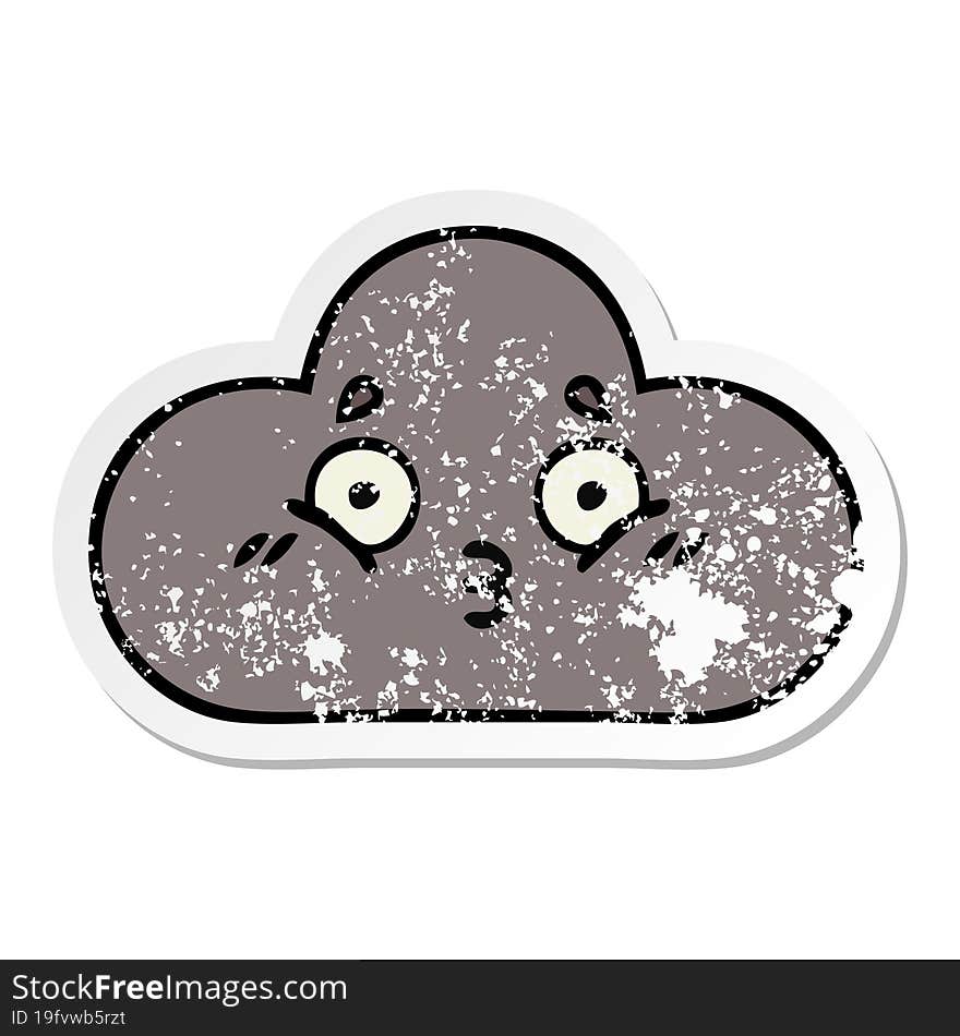 distressed sticker of a cute cartoon storm cloud