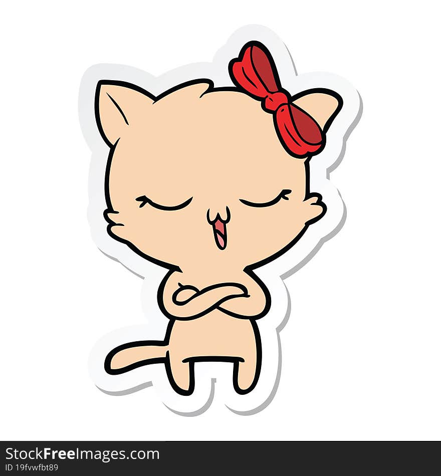 Sticker Of A Cartoon Cat With Bow On Head