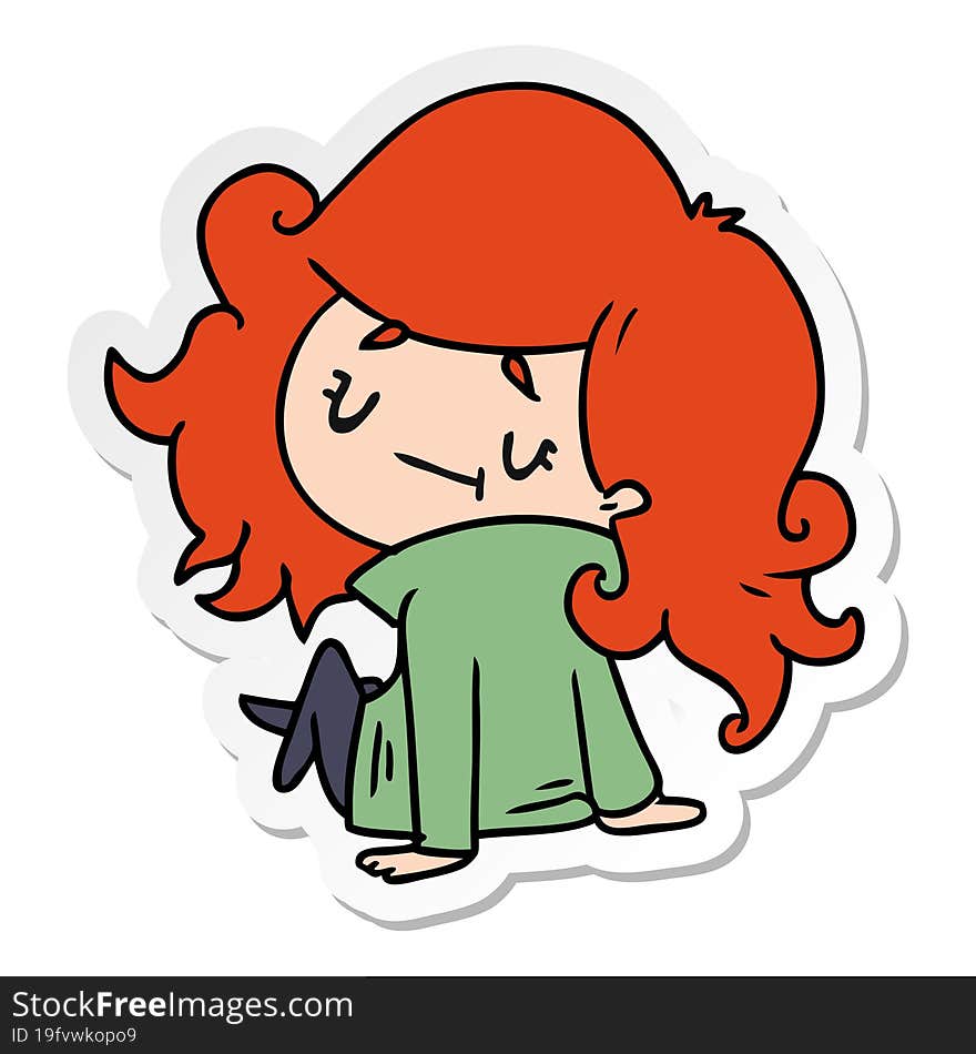 sticker cartoon illustration of a cute kawaii girl. sticker cartoon illustration of a cute kawaii girl